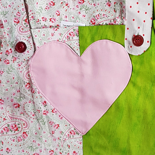 Mixed Pattern Dungarees with pink heart centre