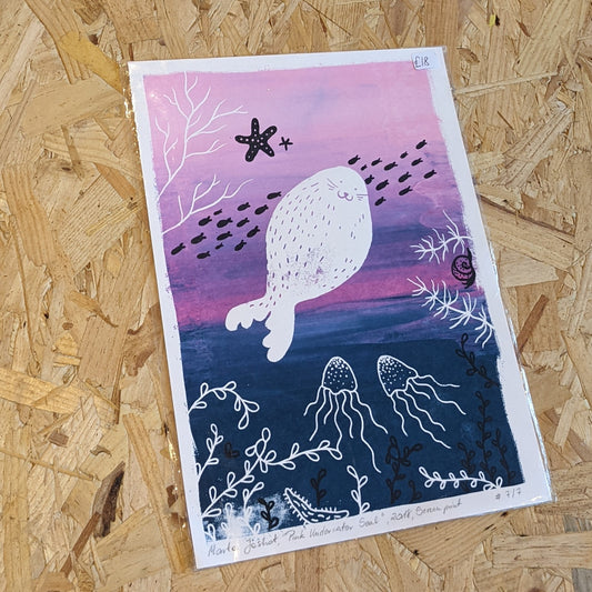A4 Pink underwater seal art print