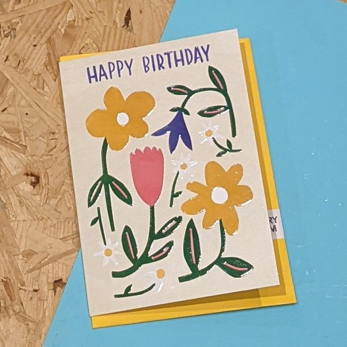 Happy birthday flower emb card