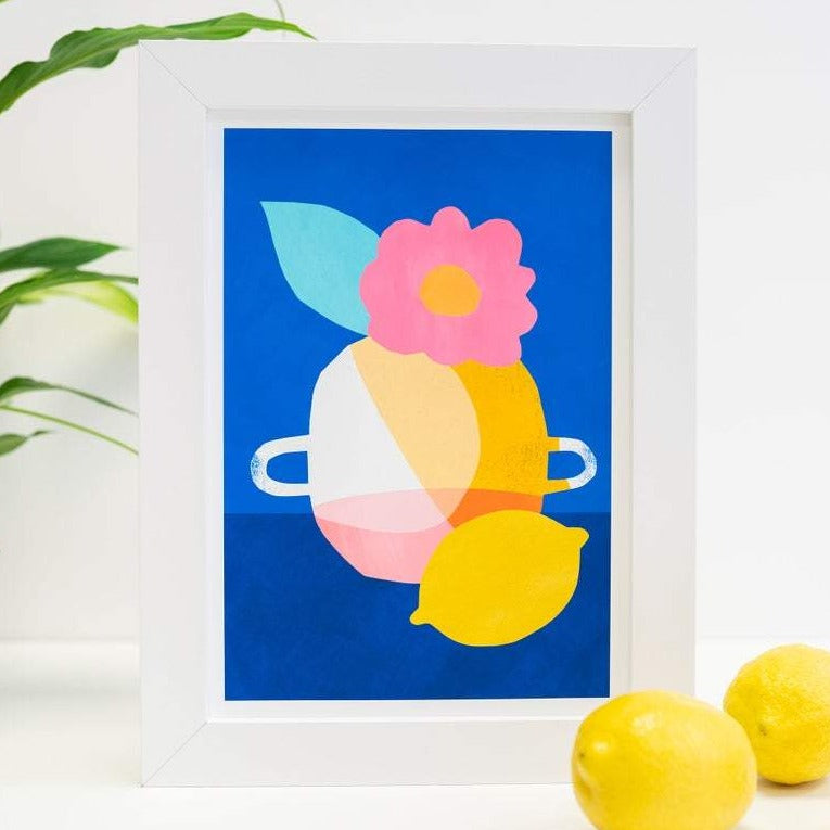 Vase & lemon print